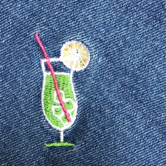 Quacker Factory Embroidered Cocktails Martini Summer Ankle Capri Denim Jeans - Picture 10 of 14